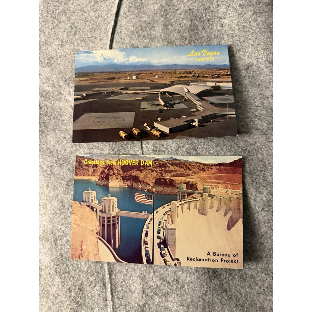 Vintage 1960s-1970s Nevada postcards lot‎ of 2, Vegas airport, hoover dam